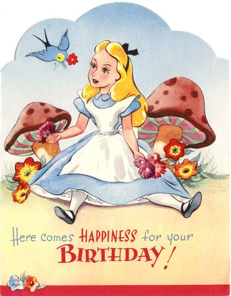 Vintage Disney Alice in Wonderland: English Birthday Card by Valentine's - Alice Birthday Graphics, Wonderland Birthday, Disney Cards, Disney Alice In Wonderland, Alice In Wonderland Birthday, Alice Wonderland, Vintage Birthday Cards, Wonderland Quotes, Valentines Greetings