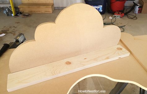 diy cloud bookshelf ledges tutorial Diy Cloud Shelf, Diy Cloud Shelves, Cloud Bookshelf, Diy Hanging Clouds, Toddler Bedroom Sets, Cloud Shelves, Lakehouse Bedroom, Kids Shelves, Diy Clouds