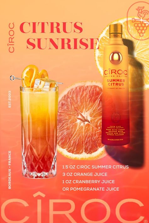 Ciroc Summer Citrus, Ciroc Flavors, Ciroc Drinks, Vodka Flavors, Ciroc Recipes, Easy Margarita Recipe, Citrus Drinks, Ciroc Vodka, Candy Cocktails