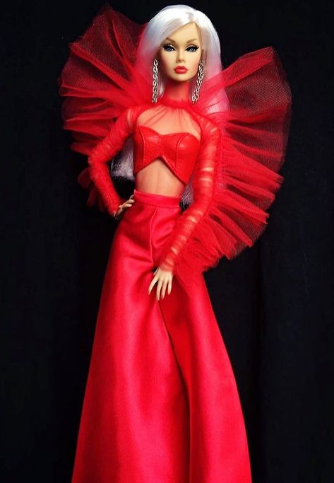 Barbie A Fashion Fairytale Outfits, Red Dress Fur, Barbie Red Dress, Barbie Doll Pink Silk Dress, Evening Dresses Uk, Dark Red Dresses, Barbie Dress Fashion, Fashion Design Collection, Office Outfits Women