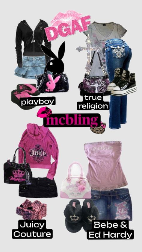 Y2k Outfits Ed Hardy, Ed Hardy Y2k Outfit, Ed Hardy Fits, Juicy Couture Outfits, Ed Hardy Outfit, Y2k Closet, Genderfluid Fashion, Mc Bling, 2000s Fits