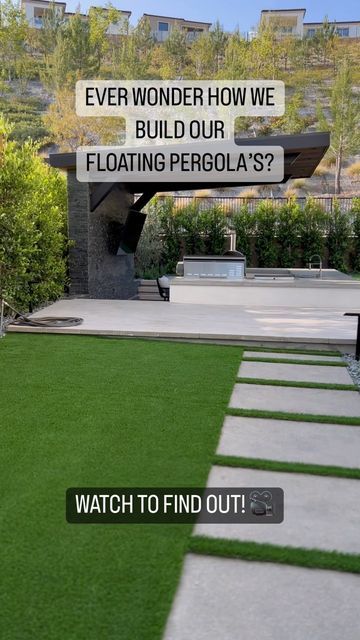 Floating Pergola, Cantilever Pergola, Pool Privacy, Stone Step, Backyard Remodel, Modern Backyard, Custom Pools, Backyard Fun, Modern Landscaping