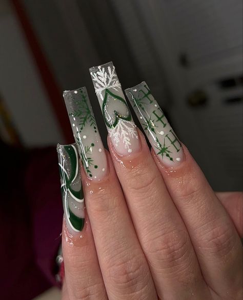 Evergreen Nails, Freestyle Nails, Nails Acrylic Coffin, Winter Nails Acrylic, Edgy Nails, Racun Shopee, Nails Winter, Dope Nail Designs, Long Acrylic Nails Coffin