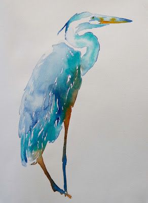 Art Sketches Color, Watercolor Birds Easy, Beach Watercolor Paintings, Watercolor Animal Paintings, Watercolor Birds Tutorial, Heron Watercolor, Coastal Art Painting, Florida Birds, Heron Art