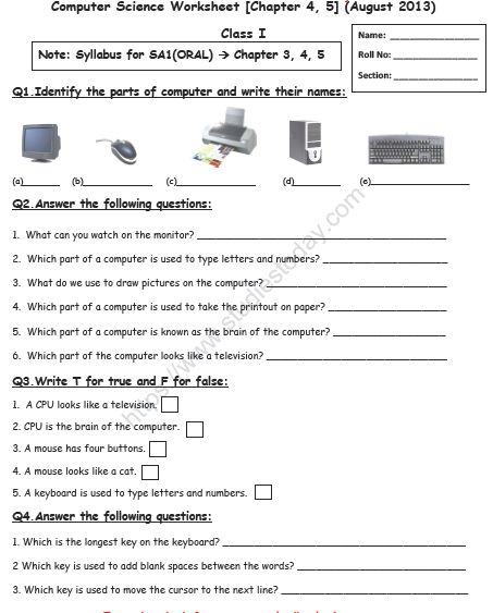 CBSE Class 1 Computer Science Revision Worksheet Set C Practice Worksheet for Computers Computer Science Worksheets, Use Of Computer Worksheet, Computer Worksheet For Class 1, Computer Worksheet, Science Revision, Worksheets For Class 1, Teaching Computers, Computer Lessons, Teaching Printables