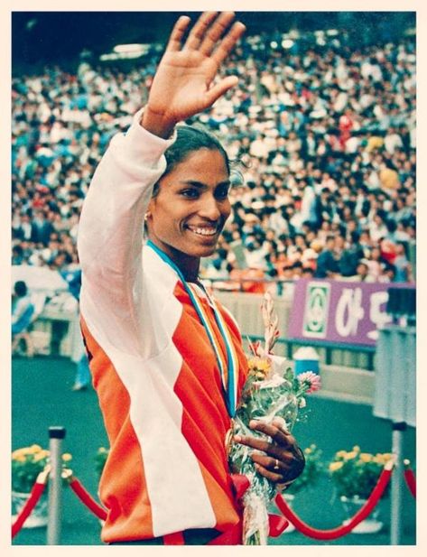 P.T. Usha, an Indian athletic popularly known as "Payyoli Express". Her career spanned nearly two decades where she had established seven national records, for her country. #P.T.Usha #athletics #champion #sportsperson #legend Pt Usha Photos, Pt Usha, Sport Moodboard, P T Usha, Maharaj Wallpapers, 400m Hurdles, 1984 Olympics, Class Poster, Leg Injury