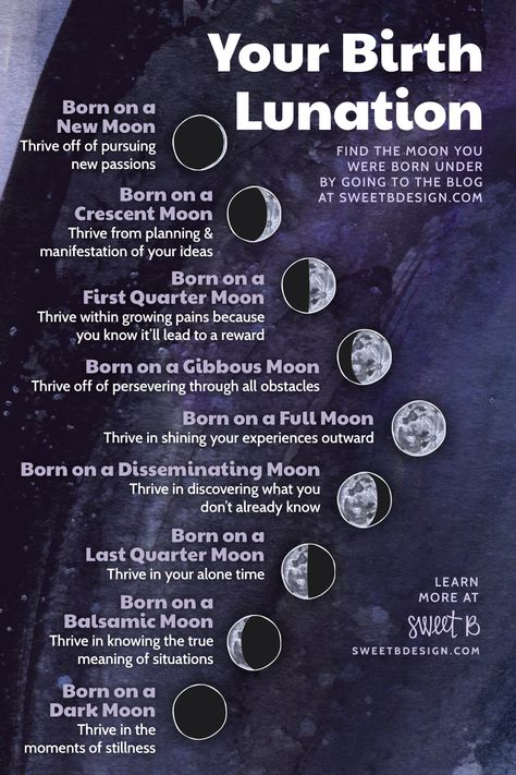 9 Moon phases float in a purple and blue watercolor night sky. Small descriptions explain what each Birth Moon Phase thrives on. Moon Meaning, The Phases Of The Moon, Moon Spells, Moon Reading, Moon Journal, New Moon Rituals, Birth Chart Astrology, Learn Astrology, Wiccan Spell Book