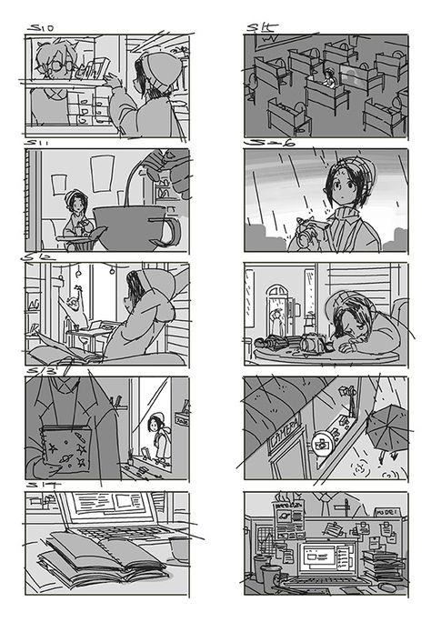 ArtStation - Golden Hour, Jeremy Jhang Sketch Storyboard, Reflection Illustration, Illustration Storyboard, Storyboard Examples, Composition Tips, Storyboard Drawing, Storyboard Ideas, Comic Book Layout, Storyboard Illustration