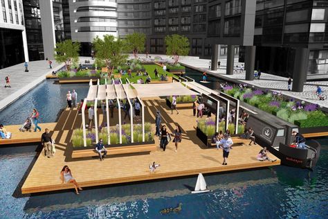 Paddington Basin to have London's first floating park after plans approved  via Evening Standard Community Park Design, Public Garden Architecture, Pocket Park, Floating Garden, Urban Landscape Design, London Garden, Architecture Concept Drawings, London Clubs, Landscape Architecture Design