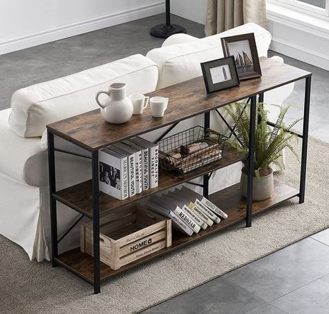 Metal And Wood Console Table, Mini Living Room Ideas Small Spaces, Back Of Couch Ideas, Wood And Metal Living Room, Modern Boho Entryway, Small Living Room Decor Apartment, Townhome Decor, Sofa Table Styling, Chic Modern Home Decor