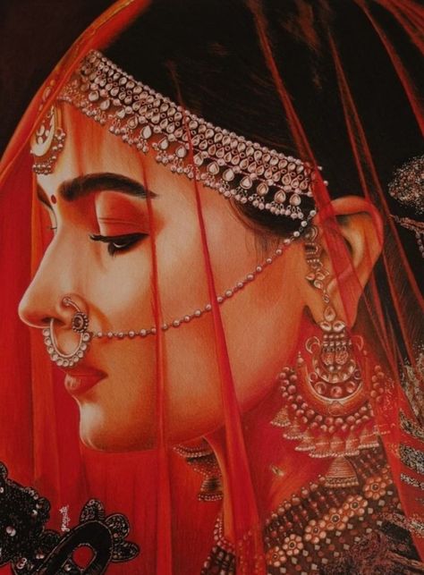 Portrait Rangoli Designs, Potrait Rangoli Designs, Alia Bhatt Bridal Look, Alia Bhatt Drawing, Acrylic Painting Of Women, Roop Kalank, Alia Bhatt Sketch, Types Of Indian Paintings, Kalank Movie