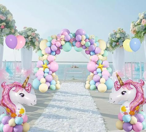 Unicorn Balloon Garland, Unicorn Balloons, Unicorn Birthday Decorations, Unicorn Birthday Party Decorations, Unicorn Themed Birthday Party, Rainbow Theme Party, Unicorn Balloon, Pastel Balloons, Mermaid Theme Party