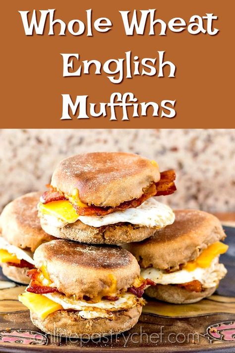 Wheat English Muffin Recipe, Whole Wheat English Muffin Recipe, Protein English Muffin, Healthy English Muffin Breakfast, Healthy English Muffin, Whole Wheat English Muffins, Muffins Homemade, English Muffin Recipe, Wheat Muffins