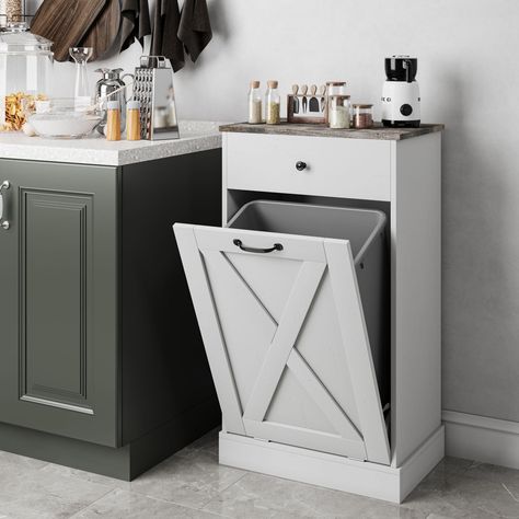 PRICES MAY VARY. Space Saving and Concealment - Our tilt out trash cabinet 35.75 "H x 20.35 "L x 13.31 "W (for a 10 gallon trash cans), which can hide the trash cans well, keep the kitchen delicate and the floor clean. It also blocks odors from emanating, while your pets will never knock over the trash cans anymore. Not only a beautiful kitchen trash can cabinet, but also can be used as a dirty clothes storage basket. In addition, you can also use it as a pet food bin and recycling bin. Modern F Tilt Out Trash Cabinet, Kitchen Garbage Can, Dog Proof Trash Can, Trash Cabinet, Bin Cabinet, Cabinet For Kitchen, Trash Can Cabinet, Dirty Clothes Storage, Modern Rustic Farmhouse