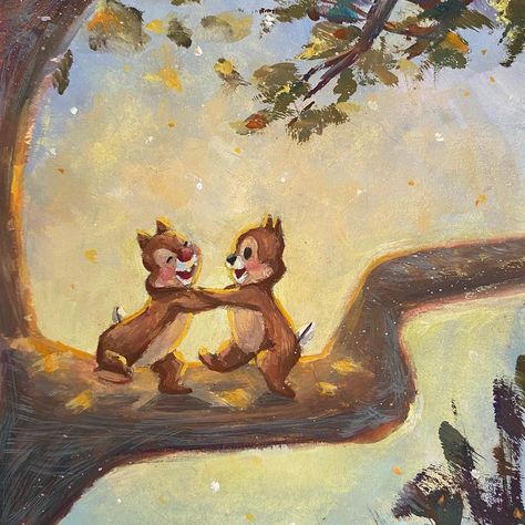 Maria Vega Paints on Instagram: “Chi-chi-chi-chip and Dale 🎵 Swipe left for the full image. . . . . #chipanddale #disneylife #gouachepainting” Chip And Dale Nails, Chip And Dale Drawing, Chip And Dale Wallpapers, Cute Animated Animals, Halle Aesthetic, Old Disney Movies, Chip N Dale, Aesthetic Ig, Animated Animals