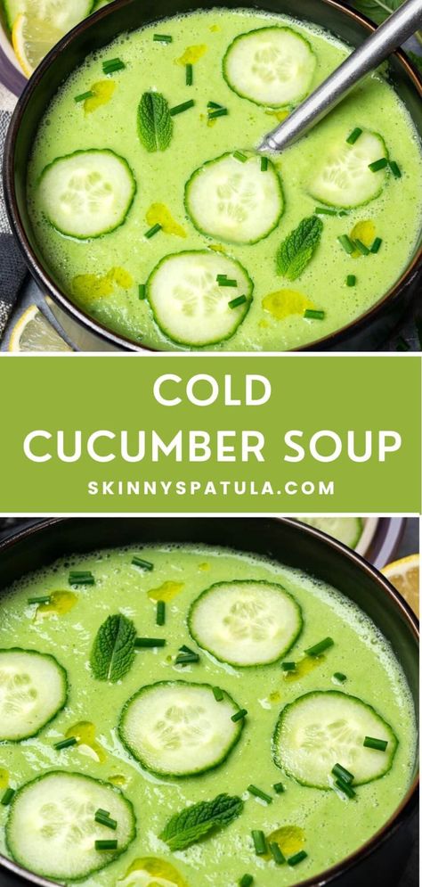 Cucumber Mint Soup, Cool Cucumber Soup, Cold Zucchini Soup, Chilled Cucumber Soup, Frozen Cucumber Recipes, Cucumber Pulp Recipes, Cold Cucumber Soup Recipe, Cold Soups For Summer, Cooked Cucumber Recipes