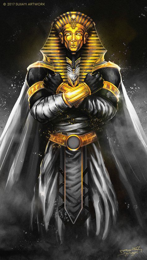 The Pharaoh by SUJIAYI.deviantart.com on @DeviantArt Cool Demon Art, Red Color Tattoo, Egyptian Armor, Pharaoh Design, Dnd Bag, Warrior Angels, Egyptian Warrior, Egyptian Goddess Art, Ancient Egyptian Deities