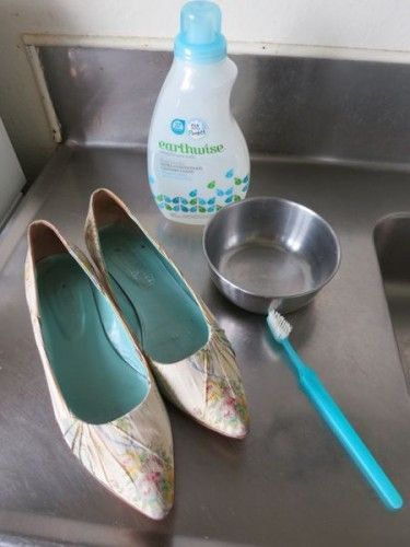 How to clean fabric shoes | thedreamstress.com How To Clean Fabric Shoes, Painting Glass Jars, Cleaning Fabric, Dye Fabric, Cleaners Homemade, Fabric Shoes, Carpet Stains, Soft Toothbrush, Decorated Shoes