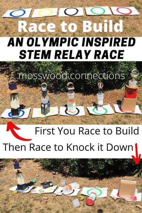 Race to Build An Olympic Inspired Relay Race  #mosswoodconnections #grossmotor #STEM #Olympicactivity Olympic Crafts, Art Engineering, Olympics Activities, Free Activities For Kids, Relay Races, Olympic Torch, Sensory Activity, Steam Activities, Outdoor Activities For Kids