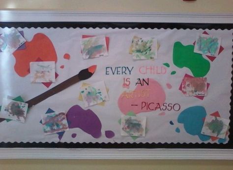 the art board in my classroom(: "every child  is an artist - picasso" Every Child Is An Artist Bulletin Board, Artist Bulletin Board, Preschool Art Gallery, Art Bulletin Board, Every Child Is An Artist, Art Bulletin Boards, Preschool Bulletin, Preschool Bulletin Boards, Teacher Things