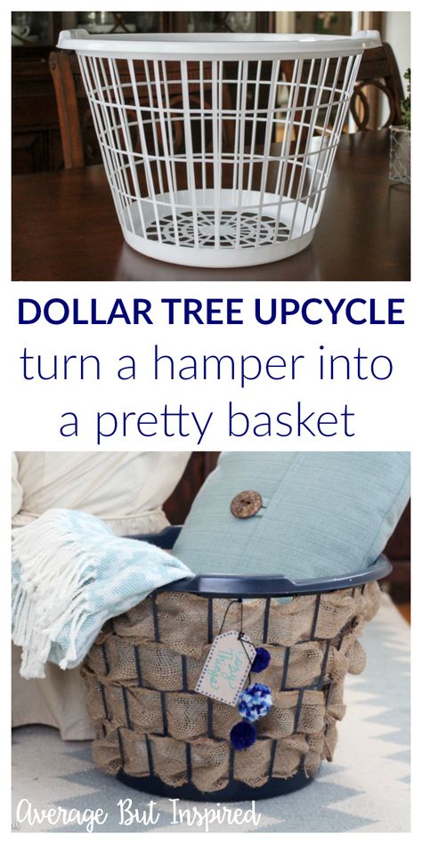 It's easy to transform a dollar store laundry basket into a pretty burlap basket! What a great Dollar Tree craft project! Basket Upcycle, Diy Home Decor For Apartments, Tree Craft, Laundry Baskets, Diy Laundry, Dollar Tree Decor, Home Decor Baskets, Diy Basket, Dollar Tree Crafts