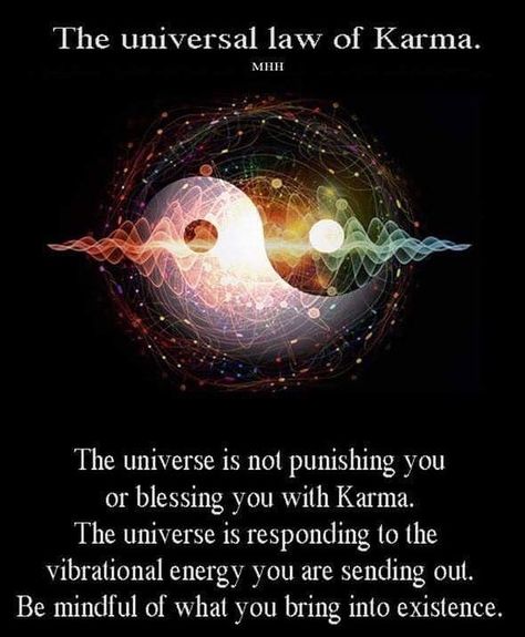 Image may contain: text that says 'The universal law of Karma. MII The universe is not punishing you or blessing you with Karma. The universe is responding to the vibrational energy you are sending out. Be mindful of what you bring into existence.' Soulmate Signs, Law Of Karma, Free Your Mind, Quotes Wisdom, Think And Grow Rich, Mind Power, Vibrational Energy, Spirituality Energy, Subconscious Mind