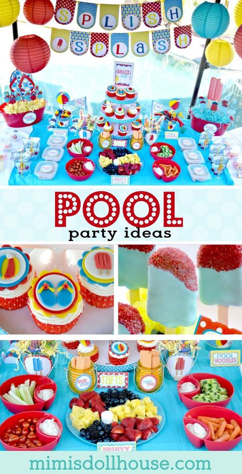 Pool Party: Splish Splash School's Out Party. Dive into the fun with some Summer Pool Party ideas. Be sure to check out all of our Pool Party Ideas as well as all our Beach Party Ideas and Under the Sea Ideas. via @mimisdollhouse Under The Sea Ideas, Summer Pool Party Ideas, Beach Party Ideas, Sea Ideas, Pool Party Ideas, Pool Party Food, Pool Party Themes, Pool Party Kids, Splash Party