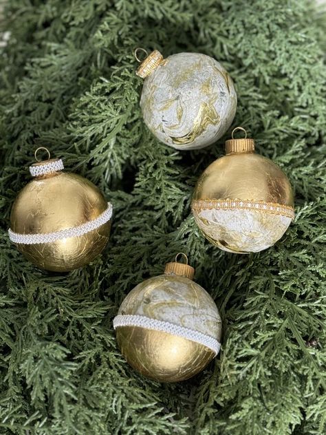 How to Make Gorgeous Gold Leaf Christmas Ornaments - An Organized Season Diy Holiday Decor, Diy Holiday, Holiday Ornaments, Gold Leaf, Christmas Crafts, Holidays, Christmas Ornaments, Holiday Decor, Christmas