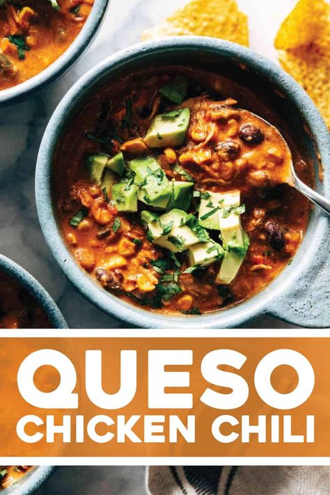 Basic Chili, Queso Chicken, Chili Crockpot, Chicken Chili Crockpot, Super Easy Dinner, Jalapeno Recipes, Roasted Corn, Pepper Jack Cheese, Pepper Jack