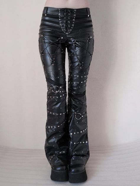 Pentagram flares, gothic flares,leather pants,gothic,metal,occult, studded pants Mens Black Dress Pants, Studded Pants, Skull Pants, Pants With Lace, Black Dress Pants Men, Faux Leather Jeans, Black Flare Pants, Black Cotton Fabric, Skull Leggings