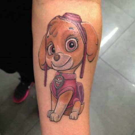 Paw patrol skye tattoo Paw Patrol Tattoo Ideas, Paw Patrol Tattoo, Skye Tattoo, Sky Paw Patrol, Paw Patrol Skye, Dark Purple Hair, Skye Paw, Owl Tattoo, Tattoos For Daughters