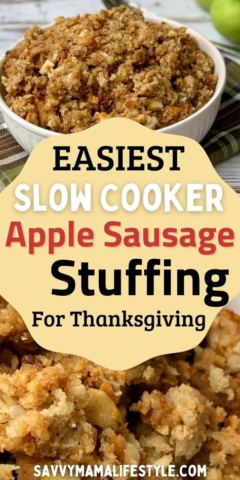 Crock Pot Sausage Stuffing Thanksgiving, Stuffing Apples And Sausage, Sausage Apple Stuffing Crockpot, Crockpot Sausage Stuffing Thanksgiving, Crockpot Stuffing With Sausage, Apple Sausage Stuffing Recipes, Apple And Sausage Stuffing, Crockpot Stuffing Recipes Thanksgiving, Crockpot Sausage Stuffing