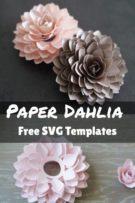 Cricut paper flower tutorial with fee SVG cut file templates Paper Dahlia, Rolled Paper Flowers, Idee Cricut, Fleurs Diy, Quilled Creations, Paper Flower Template, Paper Flowers Craft, Giant Paper Flowers, Paper Flower Tutorial