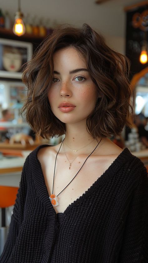 Selena Gomez With Short Hair, Short Haircuts For Thick Wavy Hair Women, Short Wavy Haircuts With Curtain Bangs, Short Hairstyles Oval Face Shape, Bob Haircuts For Women Wavy Hair, Bob For Wavy Fine Hair, Wavy Hairstyles Medium Length, Natural Wavy Short Hair, Short Hair 70s