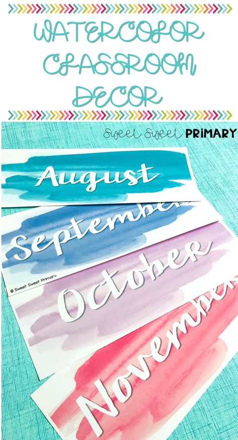 This simple and colorful watercolor decor set is sure to create a fun and relaxed classroom environment. Includes alphabet letters, calendar and subject headers, classroom jobs, table numbers, calendar numbers and more. #classroomdecor #classroomsetup  #backtoschool. Watercolor Classroom Decor, Watercolor Classroom, Back To School Theme, Elementary Classroom Themes, Classroom Goals, Classroom Makeover, Preschool Classroom Decor, Watercolor Decor, Elementary Classroom Decor