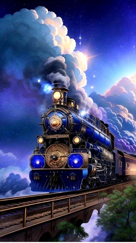 Magic Train Fantasy Art, Steampunk Locomotive, Fantasy Train, Futuristic Train, Steampunk Magic, Magical Train, Steampunk Train, Train Artwork, Steampunk Photography