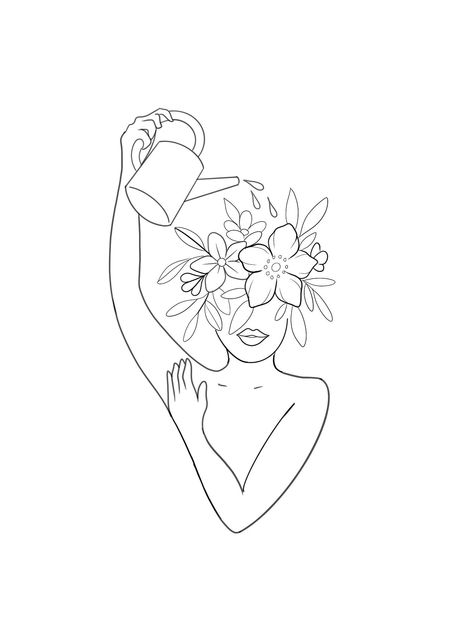 Flower Heads Drawing, Flowers Coming Out Of Head Tattoo, Mother Earth Drawing, Evermore Tattoo, Chaos Tattoo, Memento Mori Tattoo, Enough Tattoo, Roots Tattoo, Mujeres Tattoo