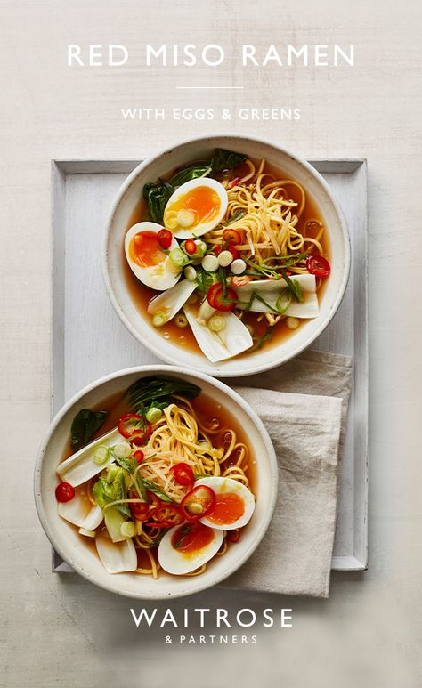 Red Miso Ramen, Red Miso Recipes, Miso Ramen Broth, March Inspiration, Waitrose Recipes, Meals Under 400 Calories, Waitrose Food, Soybean Paste, Ramen Broth