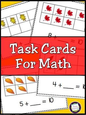 Math Stations Kindergarten, Fall Math Centers, Addition Task Cards, Task Cards Free, Read The Room, Missing Addends, Math Tubs, Missing Addend, Fall Math