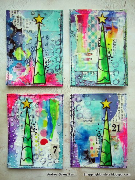 Gel Plates, Mixed Media Christmas, Trading Card Ideas, Gelli Printing Art, Art Trading Cards, Christmas Mix, Mixed Media Cards, Christmas Collage, Christmas Card Art