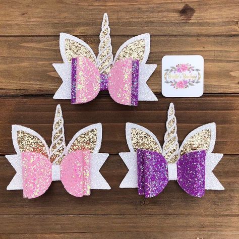 Cricut Bows, Unicorn Hair Clip, Unicorn Hair Bow, Leather Hair Accessories, Hair Bow Tutorial, Bow Template, Unicorn Headband, Baby Turban, Glitter Hair Bows