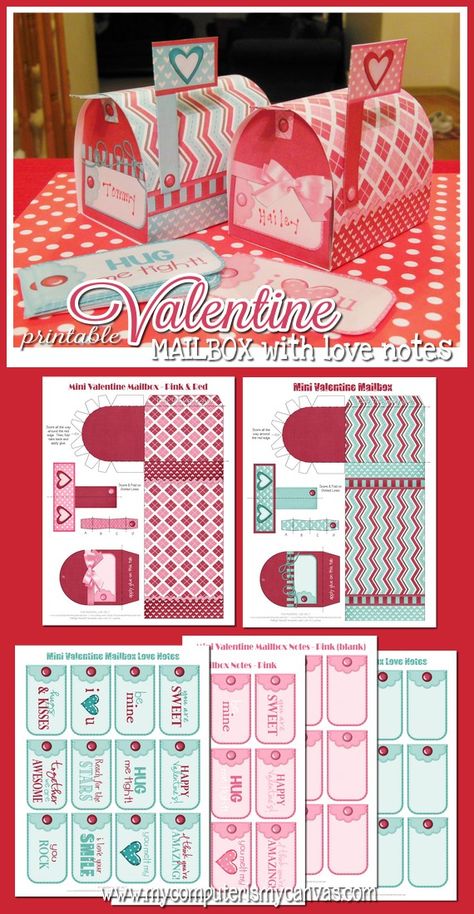 Valentines Paper Crafts, Valentine Mailboxes, Valentines Day Projects, Card Mailbox, Valentine Card Box, Mailbox Ideas, Valentine Mailbox, Printable Box, Valentine Day Boxes