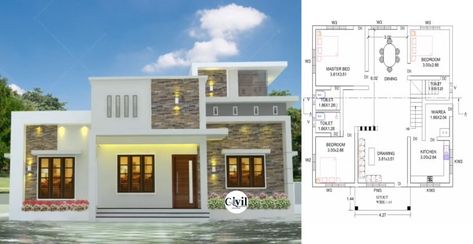 1000 Sq Ft 3BHK Contemporary Style Single-Storey House And Free Plan - Engineering Discoveries House Plans 1000 Sq Ft, 1200sq Ft House Plans, 900 Sq Ft House, 1000 Sq Ft House, Budget House Plans, Single Storey House Plans, Single Floor House Design, House Plan With Loft, 2bhk House Plan