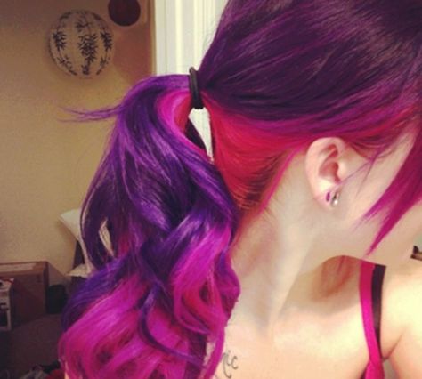 The underneath pink and purple would be cool. Pink And Purple Hair, Pink Purple Hair, Hair Color Crazy, Dye My Hair, Rainbow Hair, Hair Envy, Love Hair, Great Hair, Pink And Purple