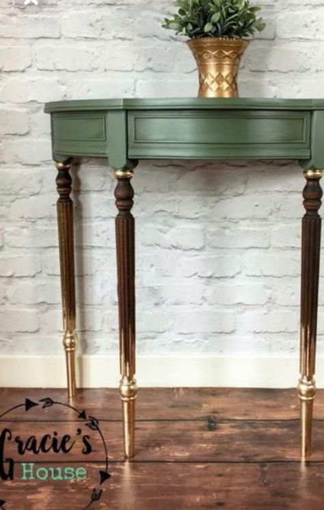 Painted Half Moon Table, Refurbished Furniture Diy, Half Moon Table, Moon Table, Diy Furniture Renovation, Furniture Rehab, Gold Legs, Furniture Renovation, Refurbished Furniture