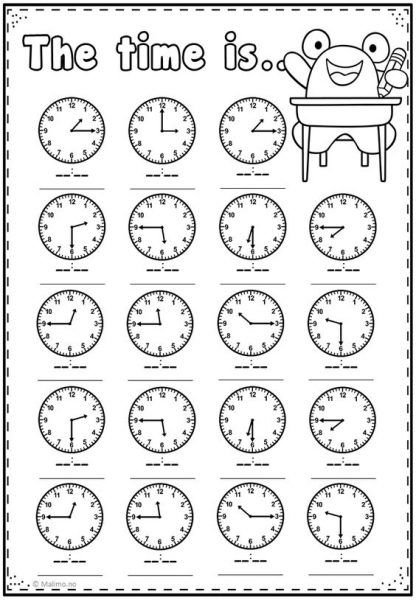 Write The Time - Worksheet School Clock Worksheets, Telling Time Practice, Materi Bahasa Inggris, Preschool Names, Telling Time Worksheets, Math Addition Worksheets, Mathematics Worksheets, 2nd Grade Math Worksheets, Time Worksheets