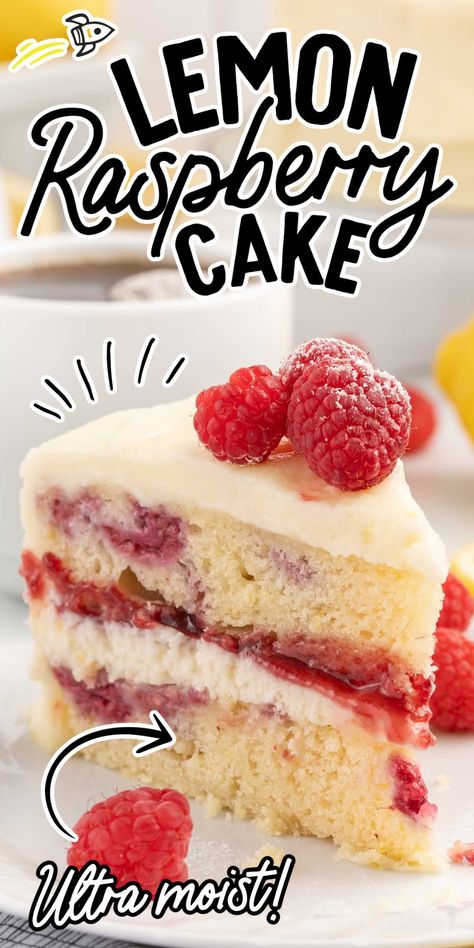 Lemon Raspberry Cake Raspberry Desserts Cake, Lemon Raspberry Desserts, Lemon Raspberry Cake, Cake With Raspberries, Raspberry Cake Recipes, Raspberry Dessert, Raspberry Lemon Cakes, Boxed Cake Mixes Recipes, A Slice Of Cake