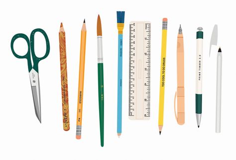 School Graphic Illustration, Pencil Illustration Design, Art Supply Illustration, Art Supplies Illustration, Sarah Abbott, Stationary Illustration, Illustration Stationery, Stationary Art, Pen Illustration