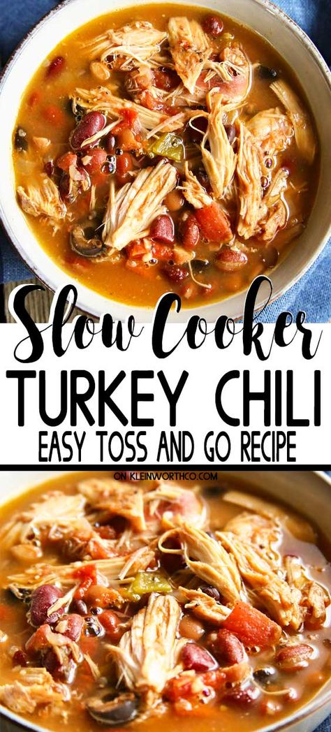 Leftover Turkey Chili, Turkey Chili Recipe Easy, Pulled Turkey, Turkey Chili Crockpot, Turkey Crockpot Recipes, Turkey Chili Healthy, Slow Cooker Turkey Chili, Recipe For Fall, Turkey Casserole