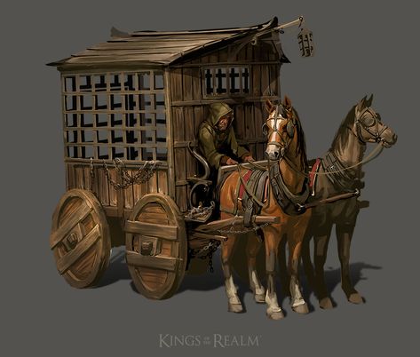 ArtStation - Kings of the Realm Character Concepts, Denman Rooke Horse Wagon Carriage, Medieval Carriage, Medieval Dungeon, Caravan Renovation, Fantasy Props, Game Props, Horse Carriage, Game Concept Art, Prop Design